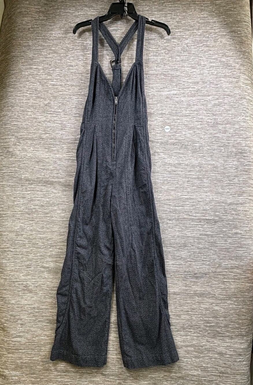 Free People Charcoal Gray Wide-Leg Jumpsuit with Zip Front